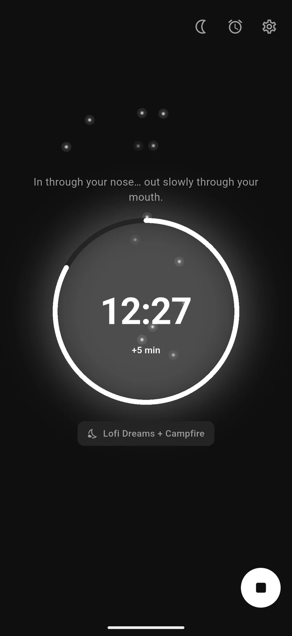 Écran principal de Neru : le minuteur de sommeil en cours
